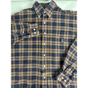 Cinch Size Medium Brown Plaid Flannel 100% Cotton Long Sleeve Shirt Western
